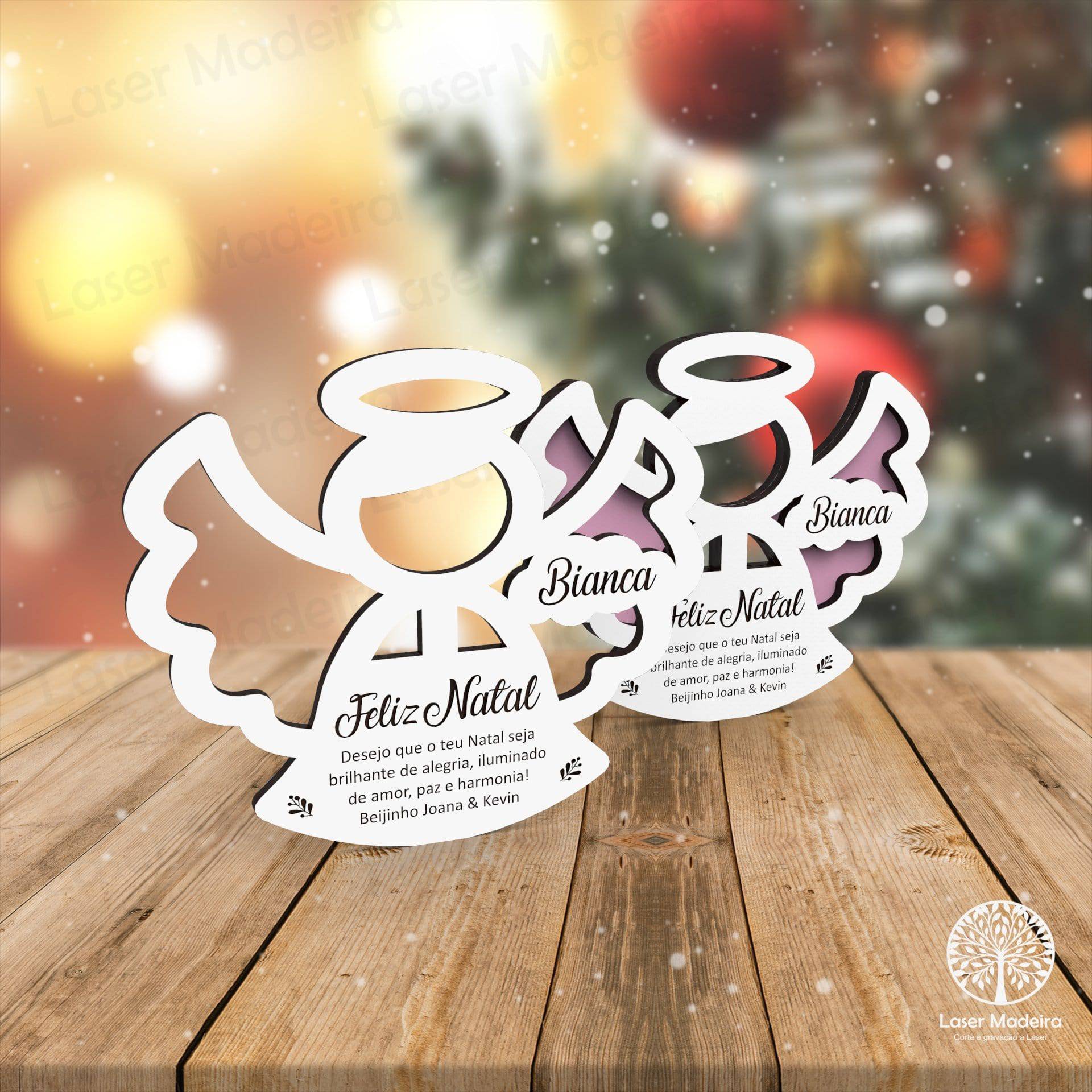 Anjo de Natal Personalizado com nome e mensagem - Laser Madeira